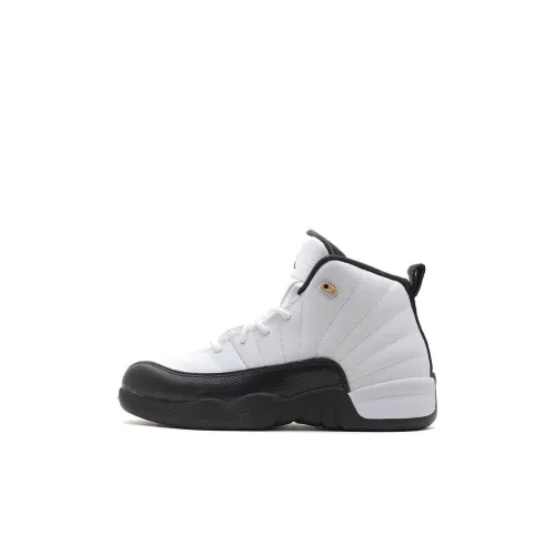 Jordan Air Джордан 12 'Taxi' Высокие Топы Детские Баскетбольные Кроссовки Белый Черный Для Детей Возрастом 3-7 Лет