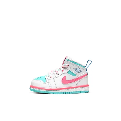Jordan Air Jordan 1 MID Топ Винтажные баскетбольные кроссовки Белый розовый голубой Для малышей и детей дошкольного возраста