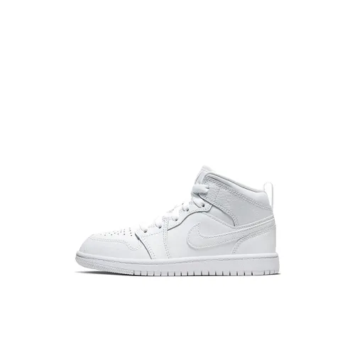 Jordan Air Jordan 1 MID Топ Детские баскетбольные кроссовки Чисто белый Детский возраст 3-7 лет