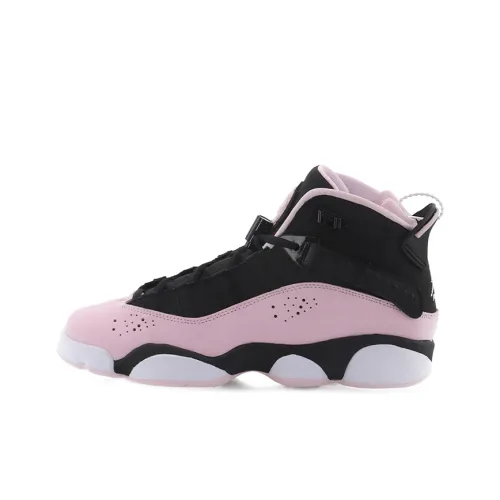 Jordan Air Jordan 6 Кольца Амортизация MID Топ Детские Баскетбольные кроссовки Черный Белый Розовый