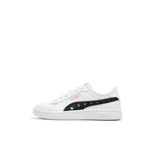 PUMA Smash 3,0 Детские Скейтбординги Низкий Топ Белый Черный Для Дошкольников
