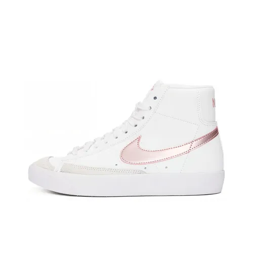Nike Blazer 77 Устойчивый к истиранию MID Топ Детские Скейтбординги Белый жемчуг Розовый