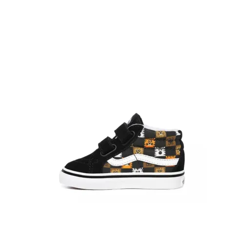 VANS SK8 Животные Шахматный узор MID Топ Обувь для малышей Черный Infant And Toddler