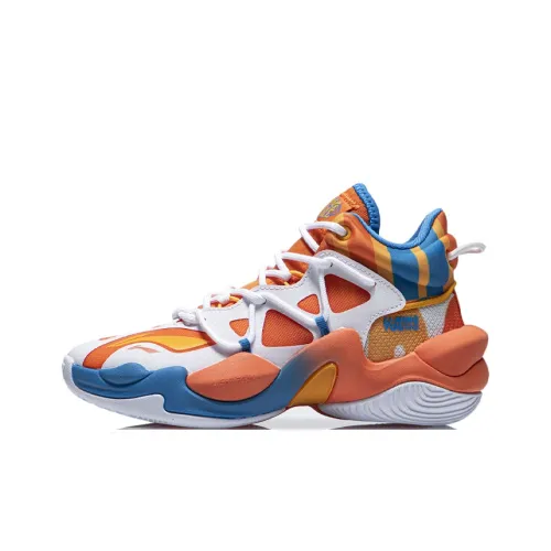LINING YOUNG Airstrike 6 Дышащий MID Топ Баскетбольные кроссовки Белый Оранжевый