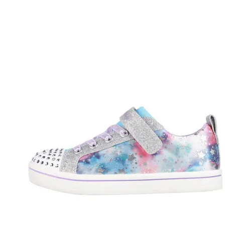 Skechers Twinkle Toes Spark Rayz Galaxy Brights Низкий Топ Детские Скейтбординги Синий и Серебряный Подростки