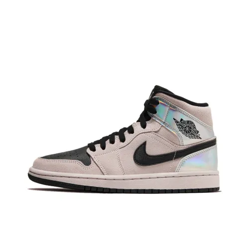 Jordan Air Jordan 1 MID 'Chrome Крылья' Устойчивые к истиранию MID Топ Детские Баскетбольные кроссовки Хаки Лазерный