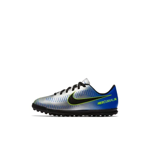 Nike Jr Mercurialx Victory 6 TF Устойчивые к истиранию Низкие Детские Футбольные Бутсы Серебристо-Синие Малыш