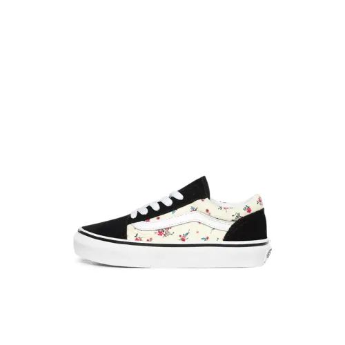Vans Old Skool Collection Низкий Топ Детские Скейтбординги Черный и Белый Цветочный для Дети Возрастом 3-7 Лет