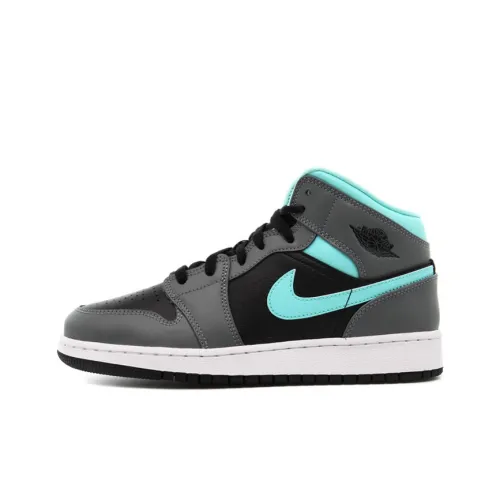 Jordan Air Jordan 1 MID Нижняя юбка Резистентные амортизаторы MID Топ Детские баскетбольные кроссовки Серо-голубой