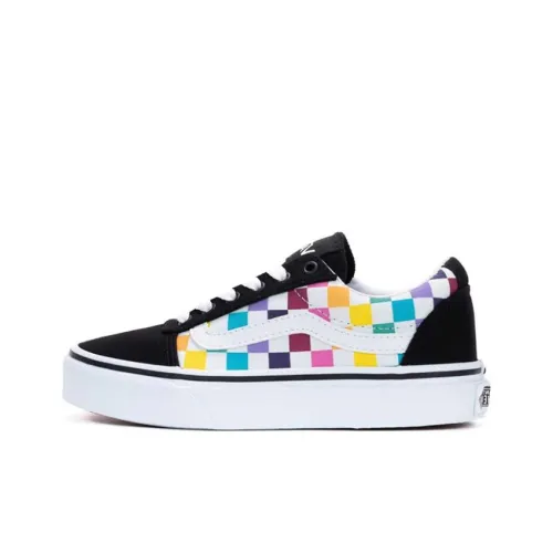 Vans Ward Party Checker Low Топ Детские Скейтбординги Черный Белый Подростки