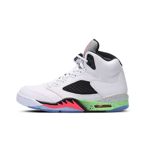 Jordan Air Джордан 5 Ретро Poison Зеленый Веном Нижняя юбка Резистентные амортизаторы Высокий Топ Детские Баскетбольные кроссовки Белый