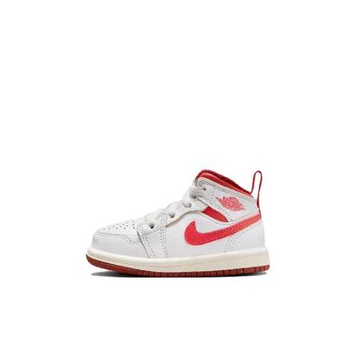 Jordan Air Jordan 1 MID SE Slip-resistant Shock Absorbers MID Топ Обувь для малышей Белый и красный Infant And Toddler