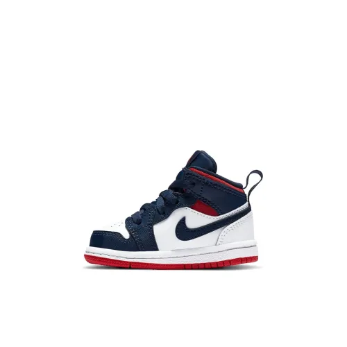 Jordan Air Jordan 1 Нижняя юбка Резистентные амортизаторы MID Топ Обувь для малышей Белый синий красный Infant And Toddler