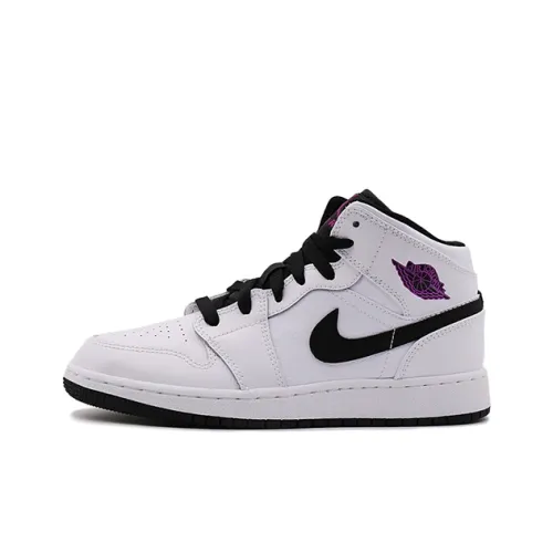 Jordan Air Jordan 1 MID Нижняя юбка Устойчивая к истиранию MID Топ Детские баскетбольные кроссовки Черно-белая панда