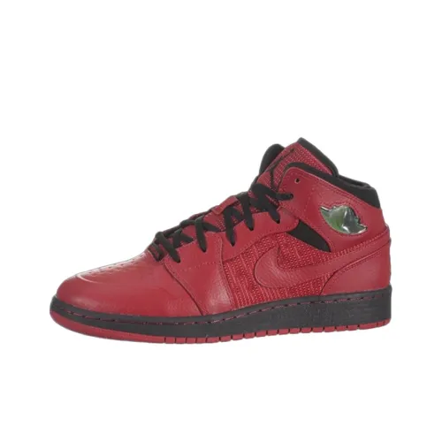 Jordan Air Jordan 1 Противоскользящие амортизаторы Slip Resistant Shock Absorbers MID Топ Детские баскетбольные кроссовки Университетский красный Подростки