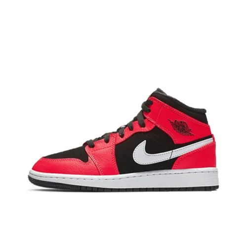 Jordan Air Jordan 1 MID Устойчивый к истиранию MID Топ Детские Баскетбольные кроссовки Черный Красный Белый