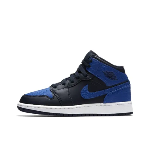 Jordan Air Jordan 1 MID Легкий Амортизаторы MID Топ Детские Баскетбольные кроссовки Королевский синий