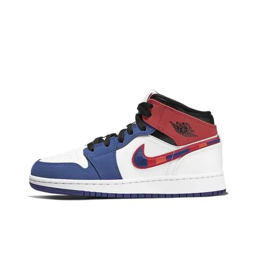 Jordan Air Jordan 1 MID SE Slip-resistant Abrasion-resistant MID Топ Винтажные баскетбольные кроссовки Белый Синий Красный