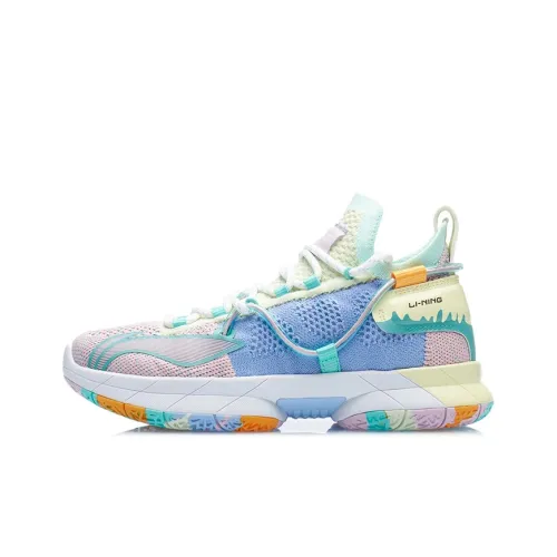 LINING YOUNG Износостойкий Дышащий MID Баскетбольные кроссовки Неон Нефритово-зеленый