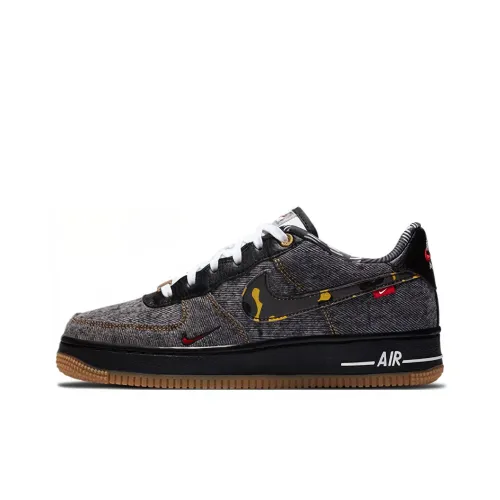 Nike Air FORCE 1 LV8 'Remix Пачка' Устойчивый к истиранию Низкий Топ Детские Скейтбординги Серый Черный Деним Подростки