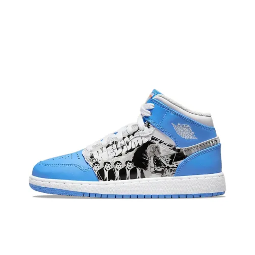 Jordan Air Jordan 1 MID Game Winner Устойчивый к истиранию MID Топ Детские Баскетбольные Кроссовки Синий Черный Белый