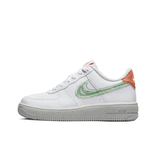Nike Air FORCE 1 Brushstroke Устойчивый к истиранию Низкий Топ Детские Скейтбординги Белый Зеленый Подростки