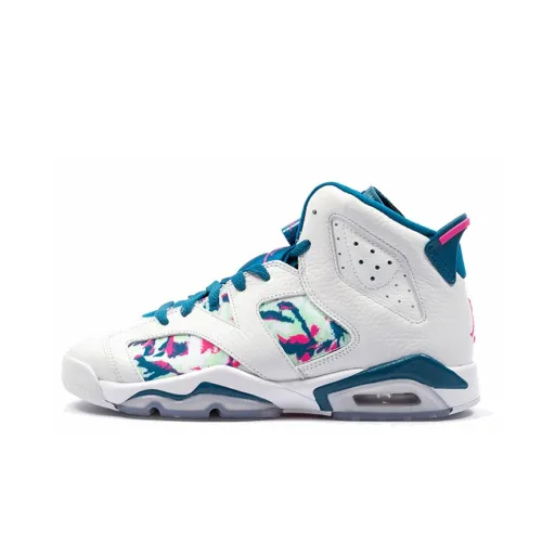 Jordan Air Jordan 6 Ретро Зеленый Abyss Устойчивый к истиранию MID Топ Детские Баскетбольные кроссовки Белый Синий