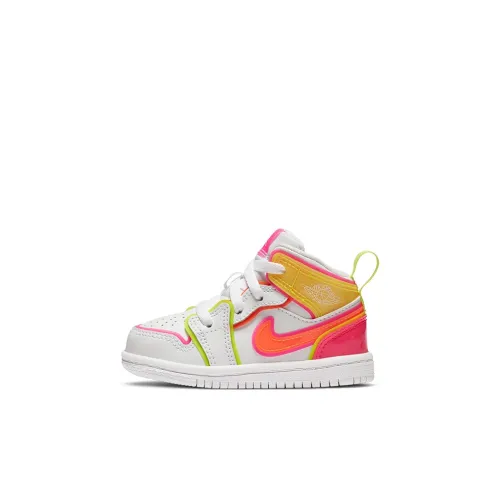 Jordan Air Jordan 1 MID Топ Обувь для малышей Белый розовый желтый Infant And Toddler