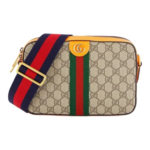 GUCCI Ophidia Холст и Кожа Сумка Сумка через плечо Маленькая Мужская Бежевая и Эбеновая и Оранжевая