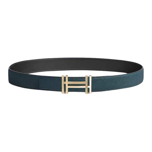 HERMES Телячья кожа Кожаные ремни Мужской Черный Синий Ширина 3,2CM