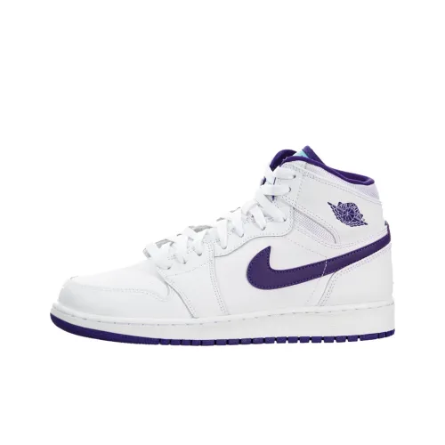 Jordan Air Jordan 1 Ретро Высокая Амортизация Баланс MID Топ Детские Баскетбольные Кроссовки Белый Фиолетовый Подростковые