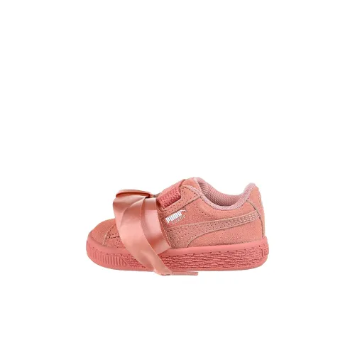 PUMA Suede Series Сердце Кружево Вверх Кроссовки Низкие Топ Малыши Абрикос Розовый Младенец и Малыш