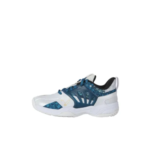 Victor Бадминтон Обувь Амортизация Износостойкий MID Топ Тренировочные Кроссовки для Детей Белый Синий Детский