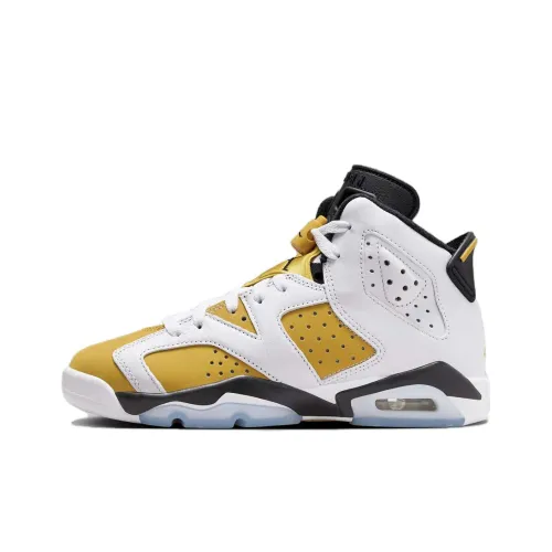 Jordan Air Jordan 6 Нижняя юбка Резистентные амортизаторы Shock Absorbers MID Топ Детские баскетбольные кроссовки Белый желтый