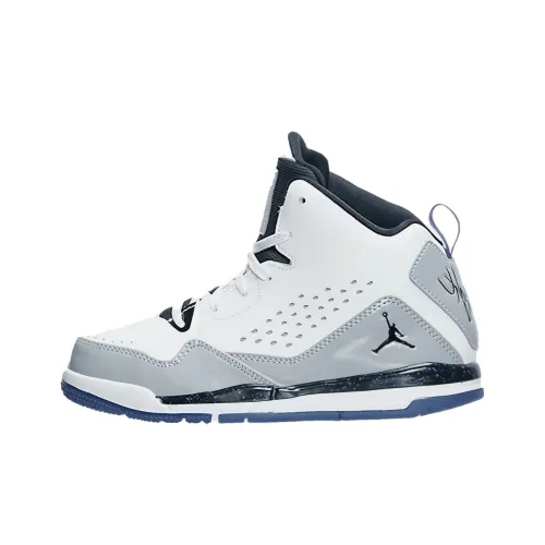Jordan Flight Детская баскетбольная обувь MID Топ Белый Синий Школьный возраст