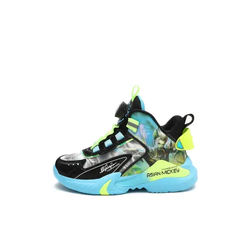 ASIAN MICKEY Амортизация Легкий Противоскользящий Анти-KICK MID Топ Детские Баскетбольные Кроссовки Сине-зеленый Детский