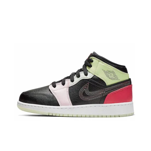 Jordan Air Jordan 1 MID Сияет в темноте устойчивый к царапинам верх для детей баскетбольные кроссовки черный розовый