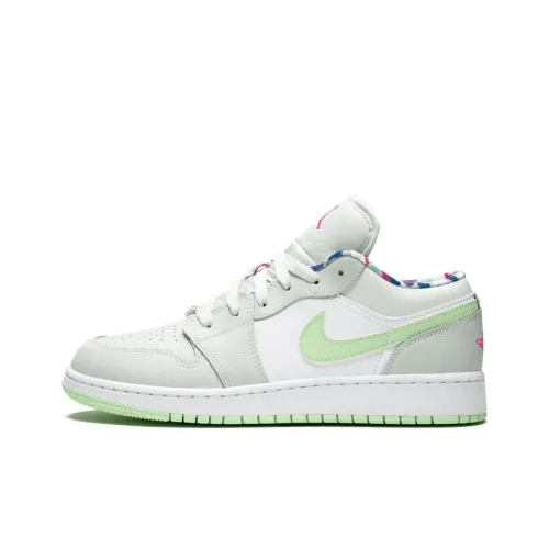 Jordan Air Jordan 1 Low Амортизация и Дышащий Низкий Топ Детские Баскетбольные Кроссовки Мятно-Зеленый