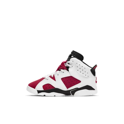 Jordan Air Jordan 6 Ретро Кармин Мид Топ Детские баскетбольные кроссовки Белый Красный Детские 3-7 лет