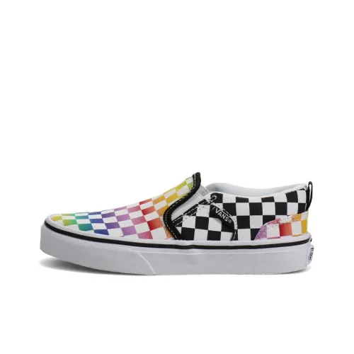 Vans Asher Low Топ Детские Скейтбординги Черный Белый Многоцветный Шахматный узор Подростки