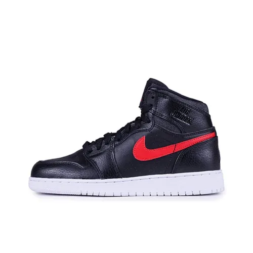 Jordan Air Jordan 1 Противоскользящий Легкий Амортизация Высокий Топ Детские Баскетбольные Кроссовки Черный Красный Подростки