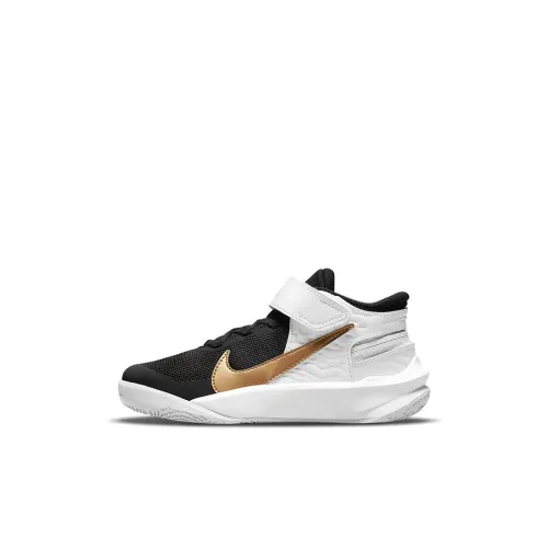 Nike Team Hustle D 10 FlyEase Abrasion Resistant MID Топ Баскетбольные кроссовки Белый золотой черный для детей 3-7 лет