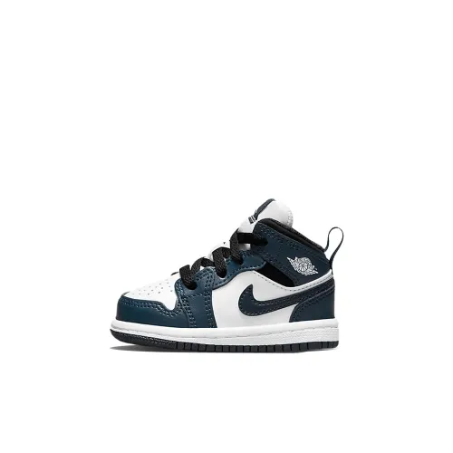 Jordan Air Jordan 1 Нижняя юбка Резистентные амортизаторы MID Топ Обувь для малышей Сине-белый Обсидиан Infant And Toddler