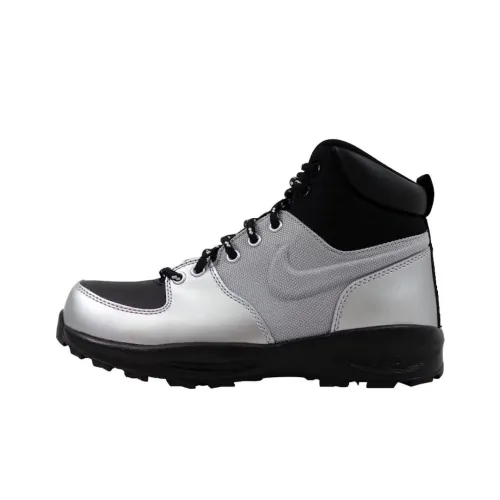 Nike Manoa Leather Slip-Resistant и Дышащий Высокий Топ Детские Беговые Кроссовки Серебристо-Черный Подростки