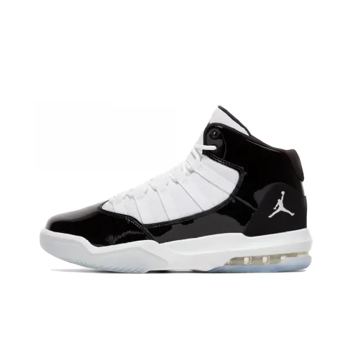 Jordan Max Aura 1 Нижняя юбка Резистентная Легкий Амортизация Высокий Топ Детские Баскетбольные кроссовки Черно-белая панда