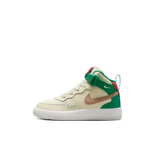 Nike Air FORCE 1 EasyOn SE Амортизация Износостойкий MID Топ Детские Скейтбординги Желтый Зеленый Детский