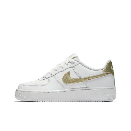 Nike Air Force 1 Металлик Золотой Низкий Топ Детские Скейтбординги Белый Золото Подростки