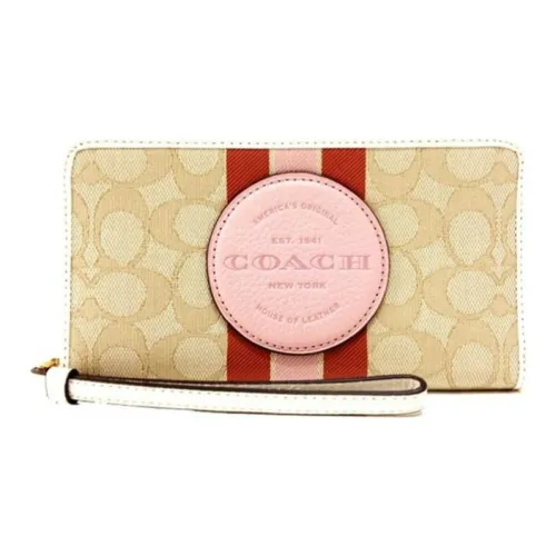 COACH Dempsey Кожа Кошелек Маленький Женский Бежевый Желтый и Розовый