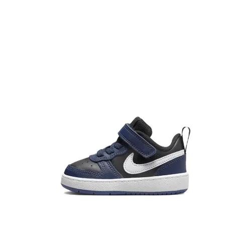 Nike Court Borough 2 Slip Resistant Abrasion Resistant Легкий Низкий Топ Обувь для малышей Черный Синий Белый