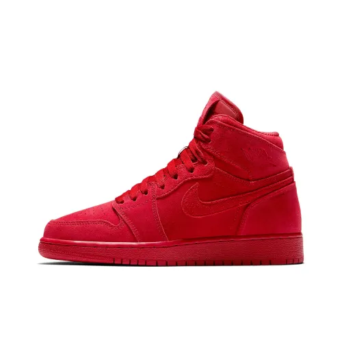 Jordan Air Jordan 1 Ретро Красный Замша Противоскользящие Амортизаторы Высокие Детские Баскетбольные Кроссовки Красный Подростки
